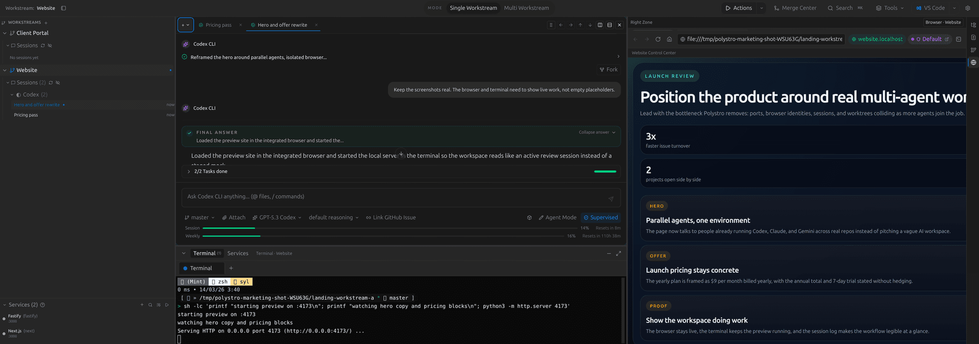 Polystro desktop workspace view